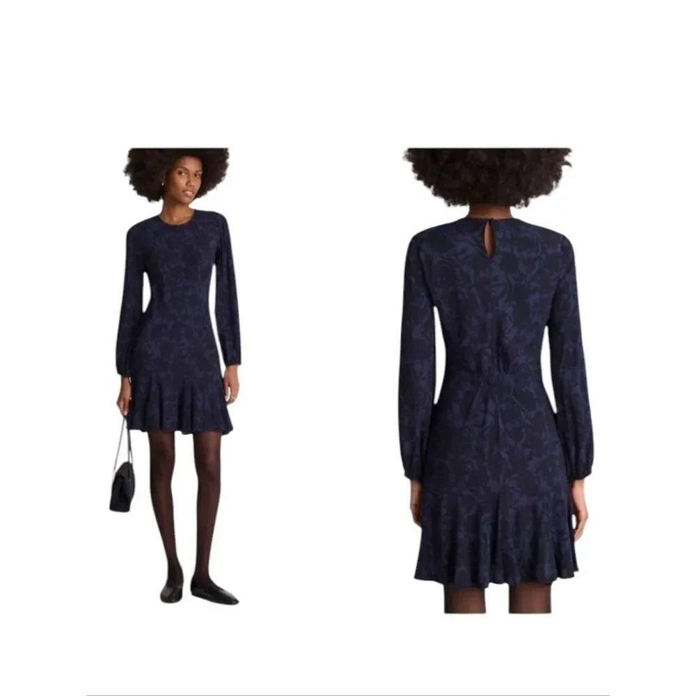 NWT Madewell Puff-Sleeve Flare Mini Dress Alexis Floral Navy Blue Black 6